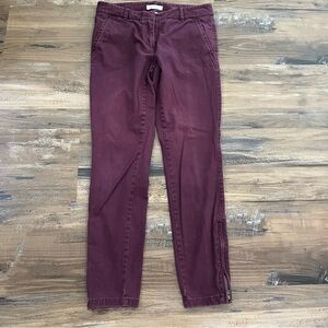 LOFT Red Wine Maroon Midrise Skinny Zipper Women's Crop Ankle Jogger Chino Pants
